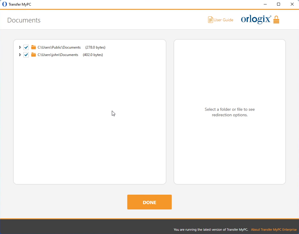 screen-capture of 'Documents' screen in Transfer MyPC Enterprise application