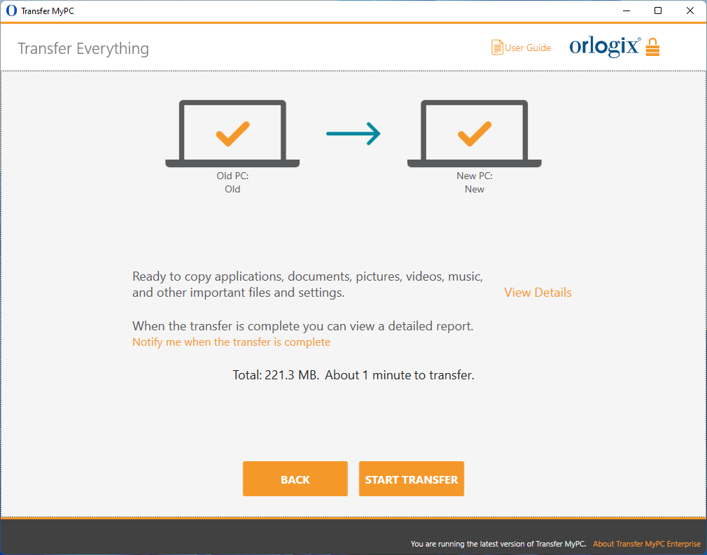screen-capture of 'Transfer Everything' screen in Transfer MyPC Enterprise application