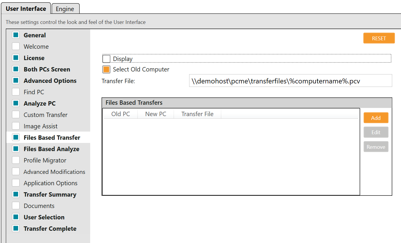 screen-capture of Orlogix's Transfer MyPC 'Policy Manager'