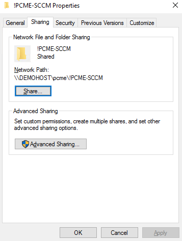 screen-capture of Microsoft's 'Network File and Folder Sharing' management screen