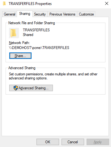 screen-capture of Microsoft's 'Network File and Folder Sharing' management screen