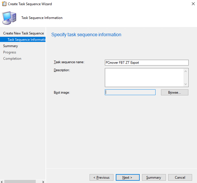 screen-capture of Microsoft's SCCM 'Create task sequence' wizard