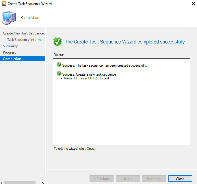 screen-capture of Microsoft's SCCM 'Create task sequence' wizard