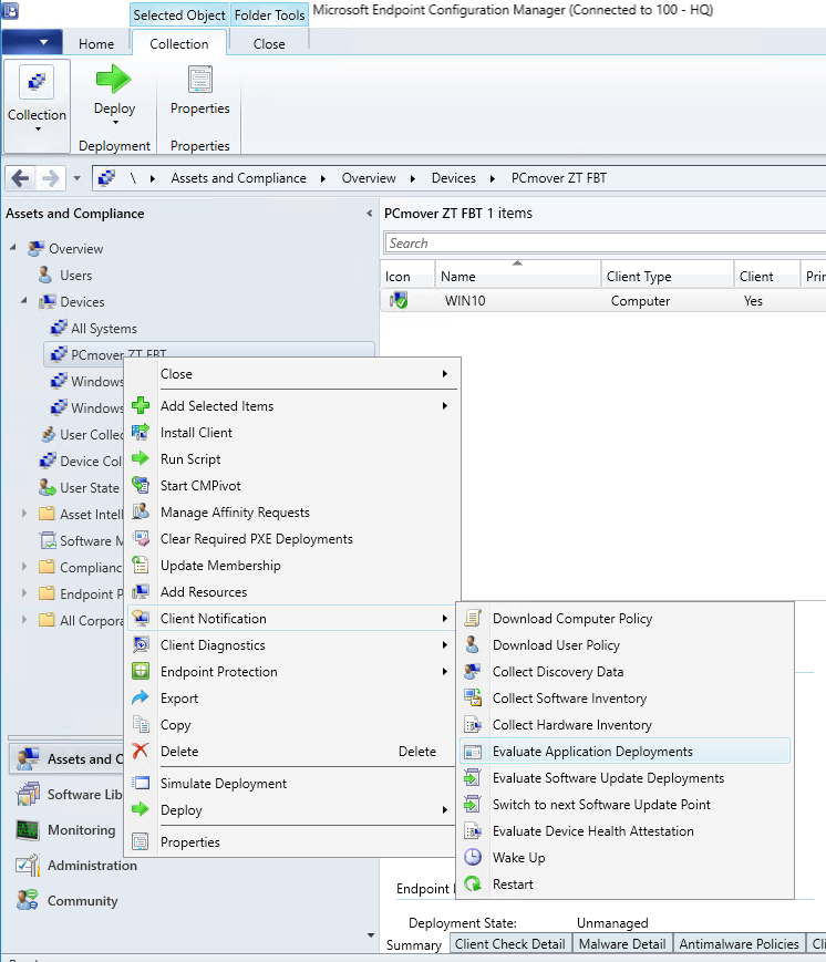 screen-capture of Microsoft's SCCM endpoint configuration manager