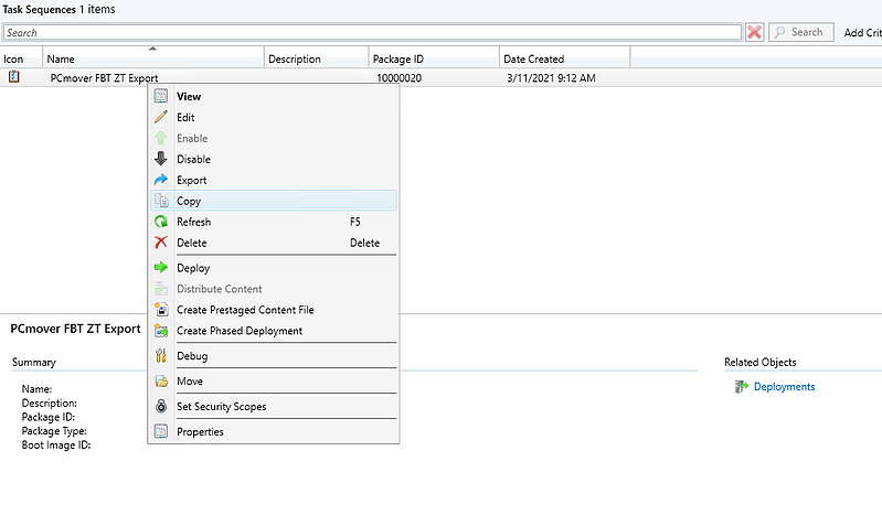 screen-capture of Microsoft's SCCM Task Sequence manager