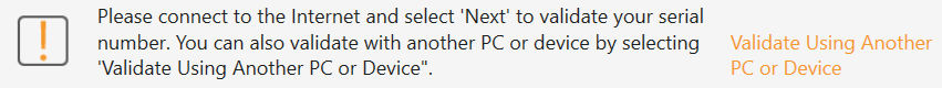 capture d'écran du lien texte 'Valider à l'aide d'un autre appareil' dans l'application Transfer MyPC Pro v11